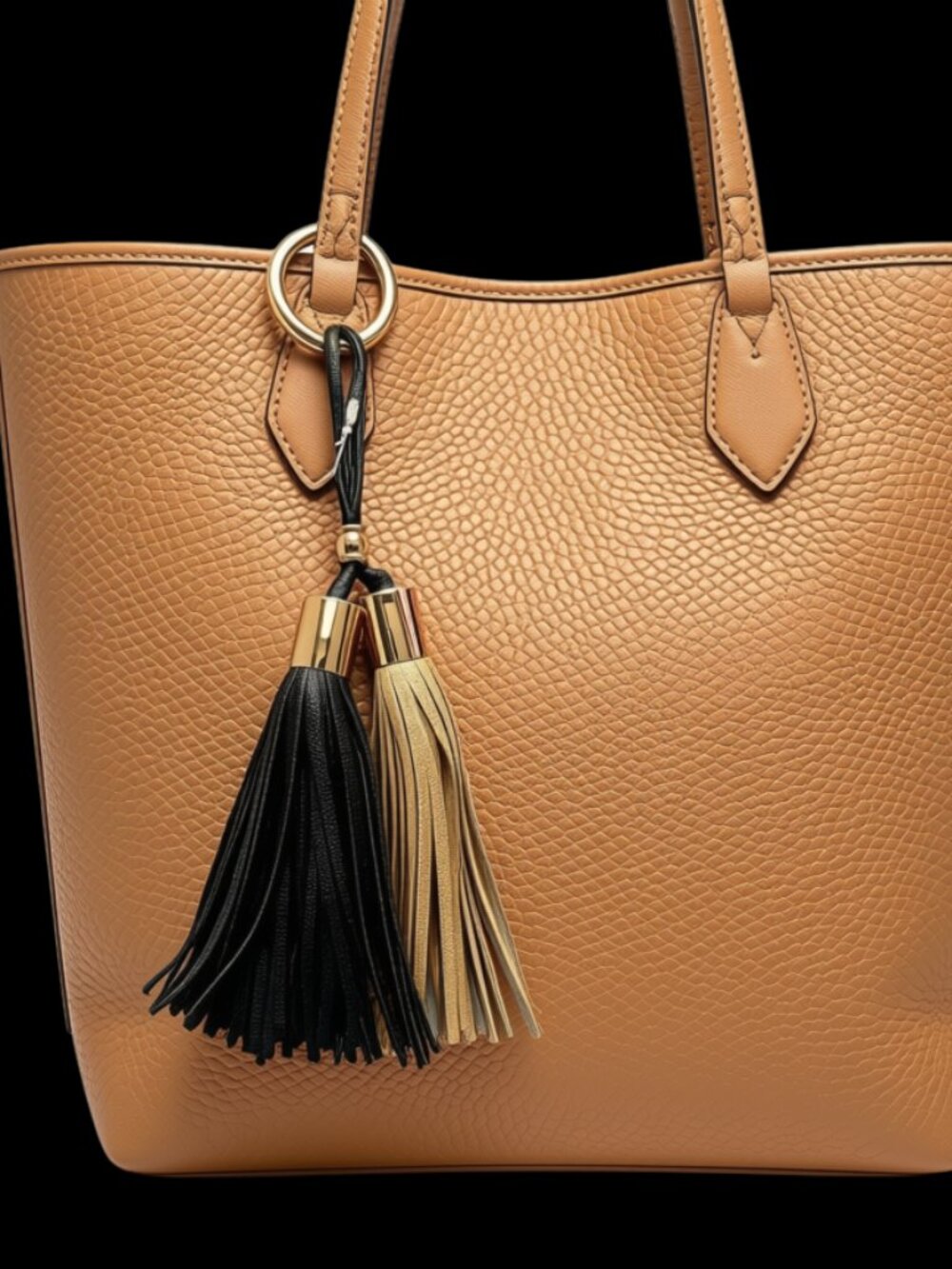 Black & Gold Faux Leather Dual Tassel Bag Charm / Purse Accessory